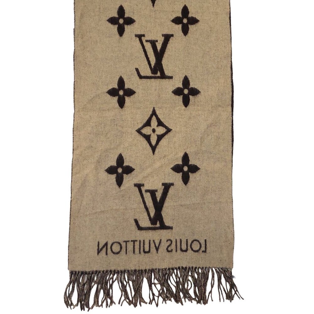 SOLD OUT LOUIS VUITTON Reykjavik Dark Brown & Tan Reversible Scarf Shawl VWT - Picture 8 of 14